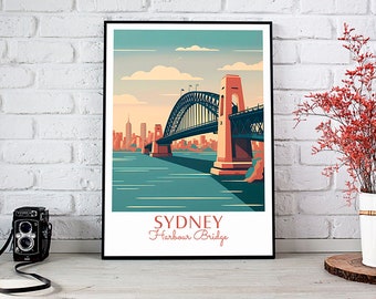 A3 Sydney Harbour Bridge Print, Sydney Australia Vintage Style Travel Poster, Travel Print