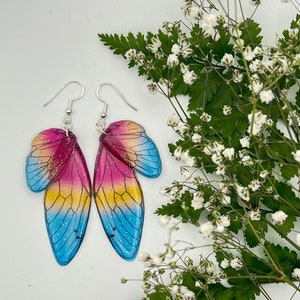 Pansexual pride fairy wing earrings, fairy earrings, butterfly earrings, fairy wings, wing earrings, fairycore, butterfly wing, Faerie