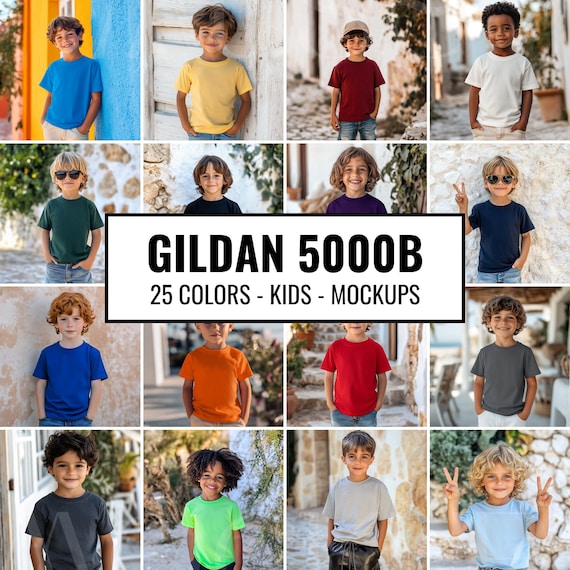 Gildan 5000B Kids Tshirt Mockup Bundle 28 Colors Boho Shirt Mockup Bundle Tee Boys Toddler Mockup Child Bundle Youth Gildan Kids Mockup Cute