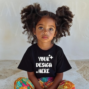 Maqueta de camiseta negra para niños, maqueta de camiseta bohemia, paquete de maqueta de camiseta negra para niña, paquete de maqueta para niño Bella Canvas Youth 3001Y 3001T Afroamericano