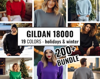 Gildan 18000 Pullover Mockup Bundle Mann und Frau Sweatshirt Gildan Mockup Oversized Crewneck Lifestyle Gildan Weihnachten Winter Mega Bundle