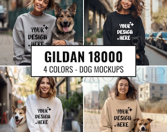 Gildan 18000 Dog Sweatshirt Mockup Bundle Doglover Mockup Gildan MockUp Gildan Dog Mom Mockup Gildan 18000 Sweater Girl With Dog Bundle