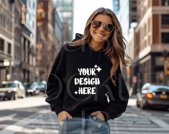 Gildan 18500 Mockup Black Hooded Sweatshirt Mockup Boho Shirt Gildan Hoodie Mockup Black Sweater Mockup Gildan 18500 Hoodie Black Mockup