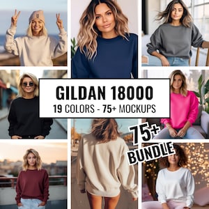 Ensemble de pulls Gildan 18000 Mockup Sweat-shirt Gildan Mockup Back, modèle oversize à col rond, Gildan Christmas Winter Mega Bundle, Modèle de chemise