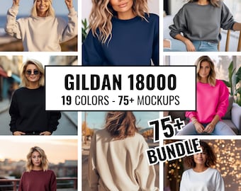 Gildan 18000 Sweater Mockup Bundle Sweatshirt Gildan Mockup Back Oversized Crewneck Model Gildan Christmas Winter Mega Bundle Model Shirt