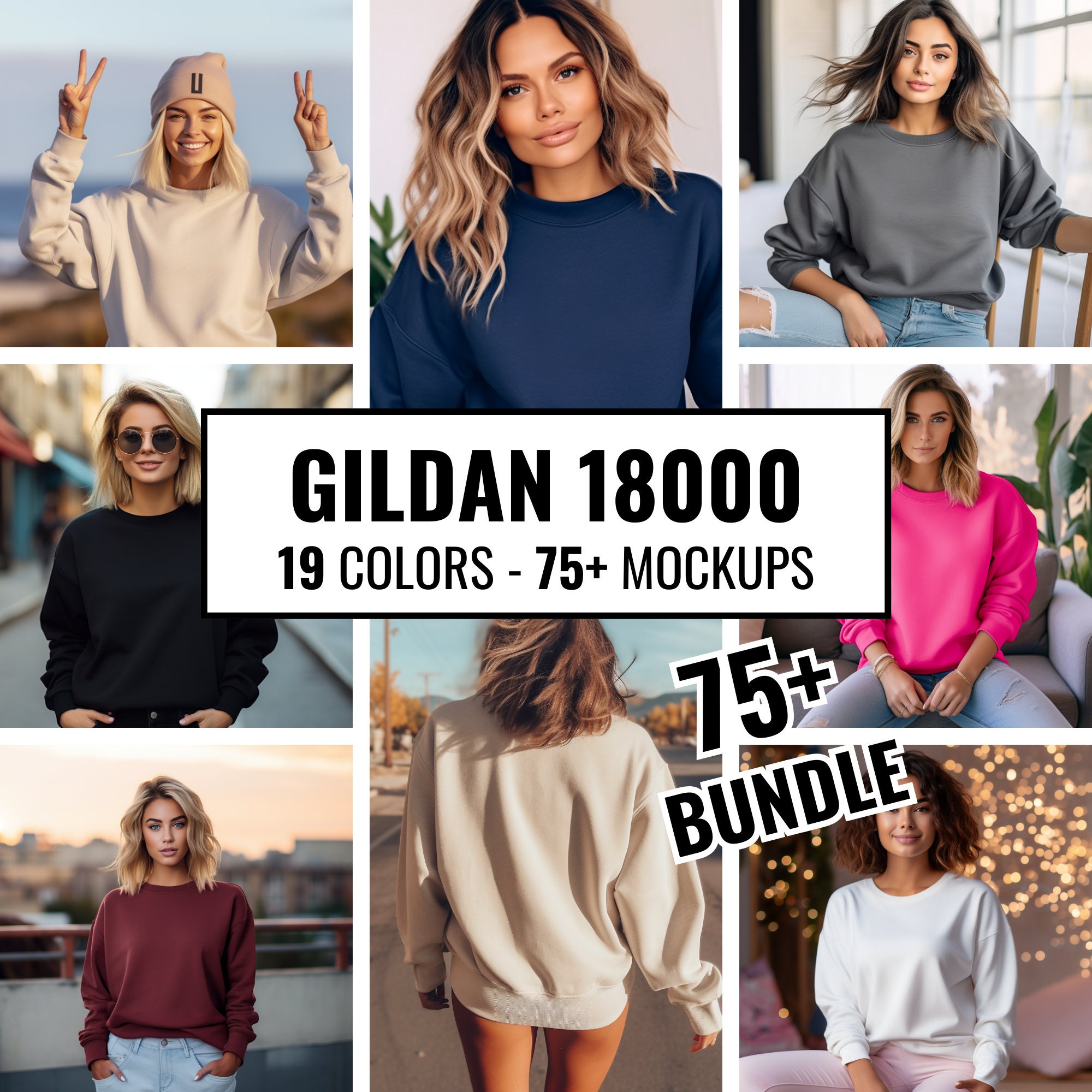 Gildan 18000 Sweater Mockup Bundle Sweatshirt Gildan Mockup Back Oversized Crewneck Model Gildan Christmas Winter Mega Bundle Model Shirt