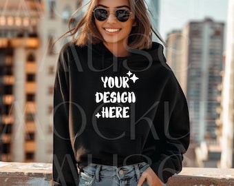 Gildan 18500 Mockup Zwart sweatshirt met capuchon Mockup Boho Shirt Gildan Hoodie Mockup Zwarte trui Mockup Gildan 18500 Hoodie Shirt Mockup