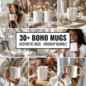 30 Boho Mug Mockup Boho White Mug Mockup Coffee Cup Mockup Aesthetic Boho Mug Mockup Bundle White 11oz Cup Mockup Minimal Ceramic Mug Bundle