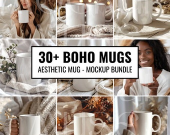 30 Boho mok mockup Boho witte mok mockup koffiekopje mockup esthetische Boho mok mockup bundel witte 11oz cup mockup minimale keramische mok bundel