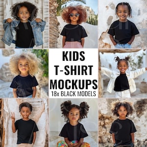 Maqueta de camiseta negra afroamericana, maqueta de camiseta negra para niños, maqueta Bella Canvas 3001Y, maqueta de camiseta negra 3001T, maqueta de camiseta negra, modelo Gildan 5000B