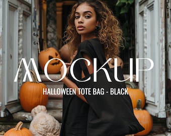 Tote Bag Mockup Halloween Tasche Mockup Schwarz Canvas Bag Flatlay Eco Totebag Mockups Herbst Boho Tote Mockup Herbst Halloween Taschen Mockup