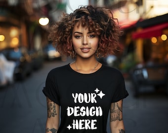 Bella Canvas 3001 Tshirt Mockup Bundle Camicia nera oversize Bella 3001 Mockup Tee Boho Lifestyle Tatuaggi T-shirt nera Bella Canvas Mockup