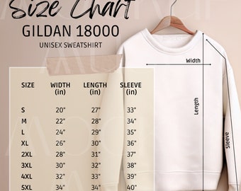 Gildan 18000 Size Chart Gildan Sweater Mockup Gildan Size chart Unisex Sweatshirt Simple Aesthetic Size Chart Flat Lay Gildan 18000 Basic