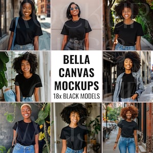 African American Black Tshirt Mockup Bundle Bella Canvas 3001 Black Girl Shirt Mockup Female Tshirt Mockup Black Tee Black Woman Boho Mockup