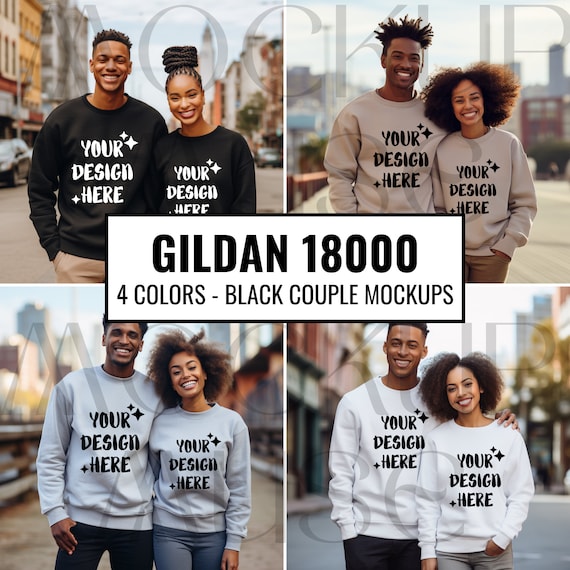Black Couple Gildan 18000 Bundle Mockup Gildan 18000 Bundle African American Sweater Mockup Bundle Lifestyle Mockup Shirts Bundle Afro