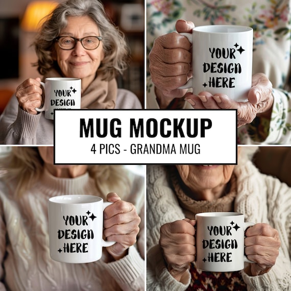 Mug Mockup Grandma Mockup Bundle Ceramic Mug Mockup Mature Woman White Coffee Cup Mockup Granny Mug Mockup Grandmother Mockup Bundle Nana
