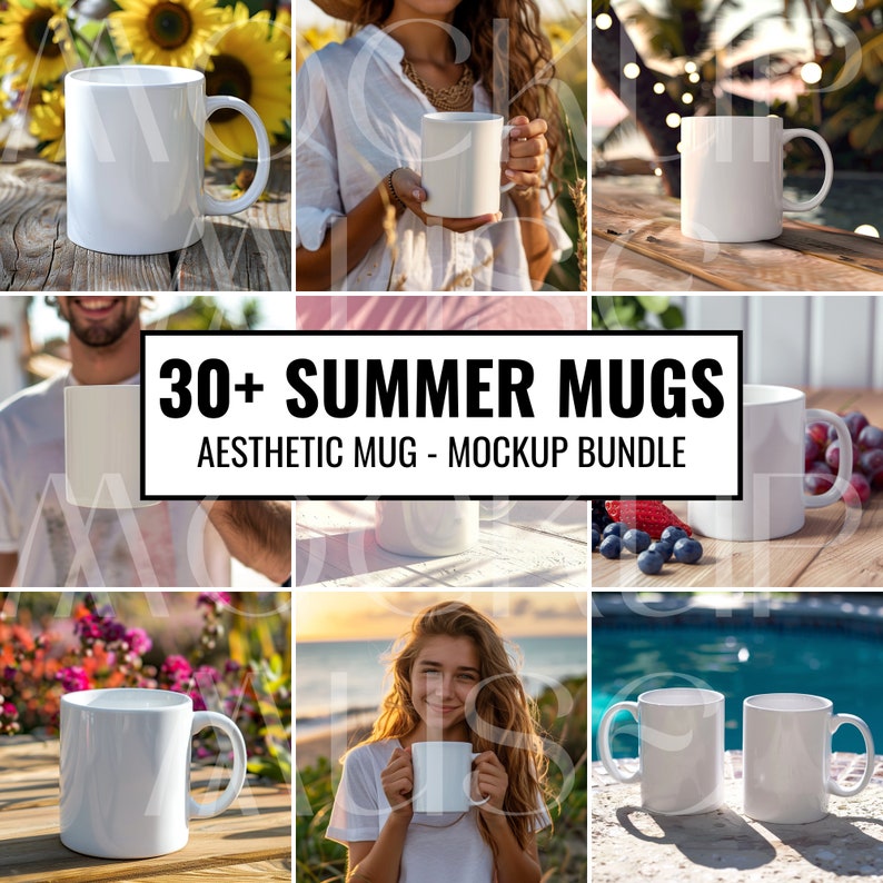 30+ Sommerbecher Mockup Bundle Sun Mockups Keramikbecher Bundle Frühling Sommer Kaffeetasse Mockup 11oz Weiße Tasse Schlichtes Mockup Ästhetischer Lebensstil Bild 1