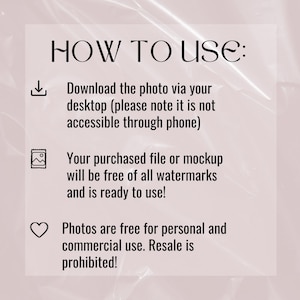 May include: Instructions on how to use a digital download. Download the photo via your desktop, not your phone. The purchased file is free of watermarks and ready to use. Photos are free for personal and commercial use, but resale is prohibited.