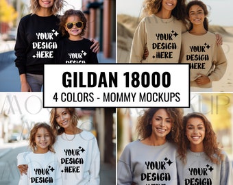 Gildan 18000 Sweatshirt Mockup Bundle Mother Daughter Mockup Oversized Gildan 18000 Couple MockUp Sweater Mom Duo Mockup Gildan Mockup