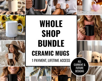 Paquete de maquetas de tazas de cerámica de toda la tienda Maquetas en blanco y negro Paquete bohemio Maqueta de taza de café Paquete mega de taza de 11 oz Maquetas de tazas de estilo de vida estético