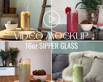 16oz Sipper Glass Video Mockup Libbey Can Mockup Beer Can Lifestyle Mockup Glass Tumbler Libbey Glass Boho Aesthetic Video Mockup Bundle