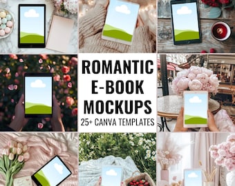 Romantic Ebook Mockup Bundle Tablets Device Mockup iPad Bookstagram Templates Kindle Canva Template Girly Tablet Flatlay Mockups Book Covers