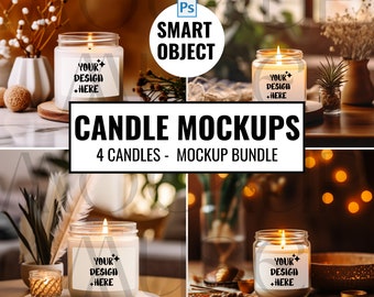Soy Candle Mockup Bundle Smart Object Boho Candle Mockup PSDLifestyle Mockup Scented Candle 9oz Smart Candle Mockup White Candle Label Mock