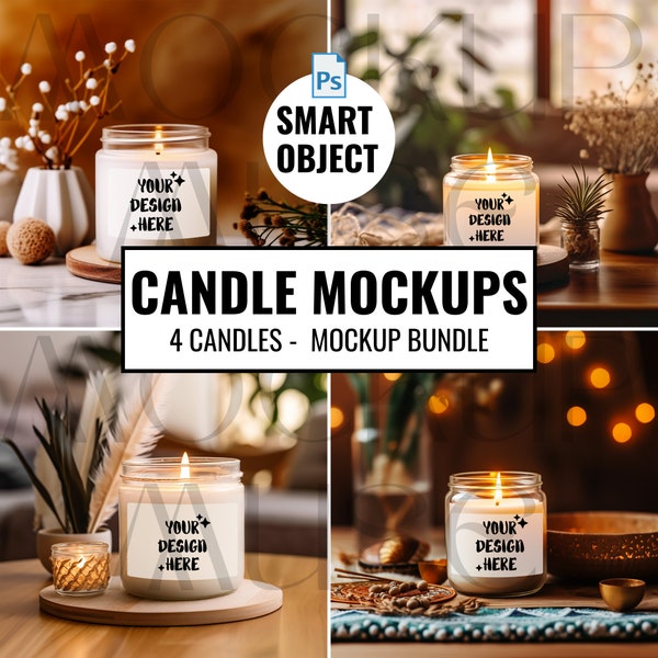 Soy Candle Mockup Bundle Smart Object Boho Candle Mockup PSDLifestyle Mockup Scented Candle 9oz Smart Candle Mockup White Candle Label Mock