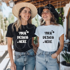 Bella Canvas Mockup Black Boho Shirt Mockup White Tee Two Women Mockup Boho Tshirt Mockup Bundle Bella Canvas 3001 White T-Shirt Mockup Duo
