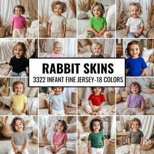 Rabbit Skins 3322 Lot de maquettes de t-shirts pour bébé en jersey fin, 18 couleurs, Ensemble de maquettes de t-shirts bohèmes, Maquettes pour enfants, Garçon 3322 Jolie fille, Maquettes pour enfants