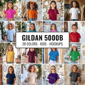 Gildan 5000B Kids Tshirt Mockup Bundle 28 Colors Boho Shirt Mockup Bundle Tee Girl Toddler Mockup Child Bundle Youth Gildan Kids Mockup Cute