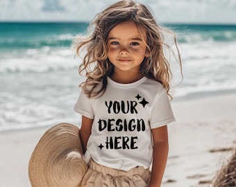 Dziecięca biała koszulka z nadrukiem Boho, zestaw z nadrukiem Biała koszulka dla dziewczynki, zestaw z nadrukiem dla malucha, zestaw dla dzieci Bella Canvas Youth 3001Y 64000B Gildan 5000B