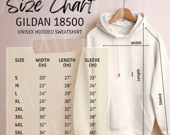 Gildan 18500 Size Chart 18500 Mockup Gildan Sizechart Unisex Hoodie Sweatshirt Simple Aesthetic Size Chart Hooded Flat Lay Gildan 18500