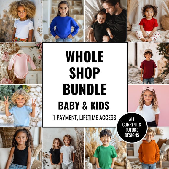 Whole Shop Baby Kids Mockup Bundle Children Mockups Gildan Bella Canvas Rabbit Skins Mockup For Kids Store Mega Bundle Aesthetic Lifestyle