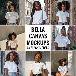African American White Tshirt Mockup Bundle Bella Canvas 3001 Black Girl Shirt Mockup Female Tshirt Mock White Tee Black Woman Boho Mockup