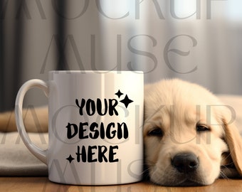 Weißer Keramikbecher Mockup Hundeliebhaber Weißer Becher Mockup für Hundebecher Schlichtes Mockup Hundethema Mockup Keramikbecher 11 Unzen weiße Kaffeetasse Hundemodell