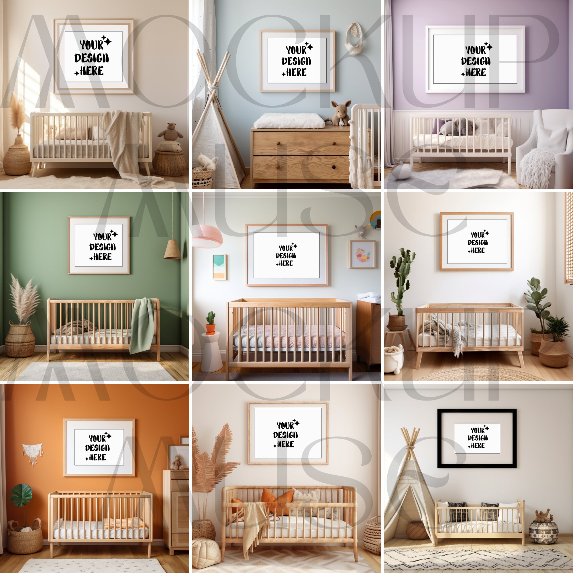 Nursery Wall Art Mockup Bundle Horizontal Frame Mockup Baby Room Mockup ...