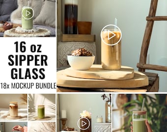 16oz Sipper Glass Video And Photo Mockup Bundle Libbey Can Mockup Beer Can Lifestyle Mockup Glass Tumbler Libbey Glass Boho Aesthetic Videos