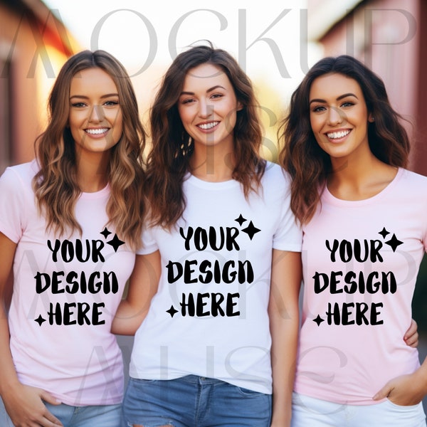 Bella Canvas 3001 Mockup Tshirt Bella Canvas 3001 Bride Bridesmaids Tshirt Mockup White Tee Pink Shirt Bachelorette Mockup Bride Tshirt Girl