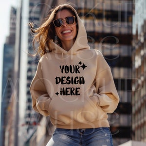 Gildan 18500 Mockup Sand Hooded Sweatshirt Mockup Boho Shirt Gildan Hoodie Mockup Sand Mockup Gildan 18500 Hoodie Sand Lifestyle Mockup