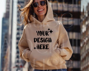 Gildan 18500 Mockup Sand Hooded Sweatshirt Mockup Boho Shirt Gildan Hoodie Mockup Sand Mockup Gildan 18500 Hoodie Sand Lifestyle Mockup