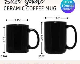 Black Mug Size Chart Canva Template Black Cup Size Guide Ceramic Mug Features Printify Mug Mockup 11 oz 15 oz Black Coffee Cup Mockup Boho