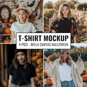 Halloween Bella Canvas 3001 Mockup Spooky T-shirt Mockup Bundle White Shirt Mockups Black Tshirt Halloween Mocks Fall Mockup Autumn Top Boho
