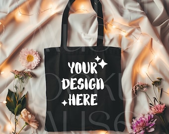 Tote Bag Mockup Black Canvas Bag Mockup Black Canvas Bag Flatlay Boho Totebag Flatlay Eco Canvas Tote Boho Mockup Girly Organic Bag Mockup