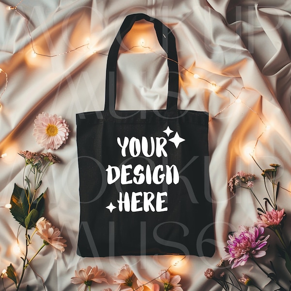 Tote Bag Mockup Black Canvas Bag Mockup Black Canvas Bag Flatlay Boho Totebag Flatlay Eco Canvas Tote Boho Mockup Girly Organic Bag Mockup