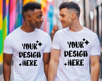 Bella Canvas 3001 Mockup Tshirt Bella Canvas 3001 LGBTQIA+ Tshirt Mockup White Tee Pink Shirt Inclusive Mockup Two Men Tshirt Gay Pride