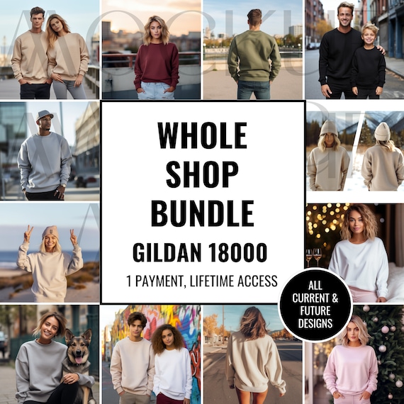 Whole Shop Bundle Mockup Gildan 18000 Whole Shop Gildan 18000 Bundle Sweatshirt Mockup Bundle Boho Lifestyle Fashion Sweater Mockup Bundle