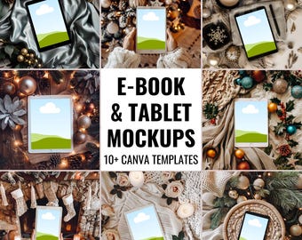 Ebook Mockup Bundle Holidays Device Mockups iPad Bookstagram Templates Kindle Canva Template Boho Tablet Flatlay Christmas Book Cover XMas