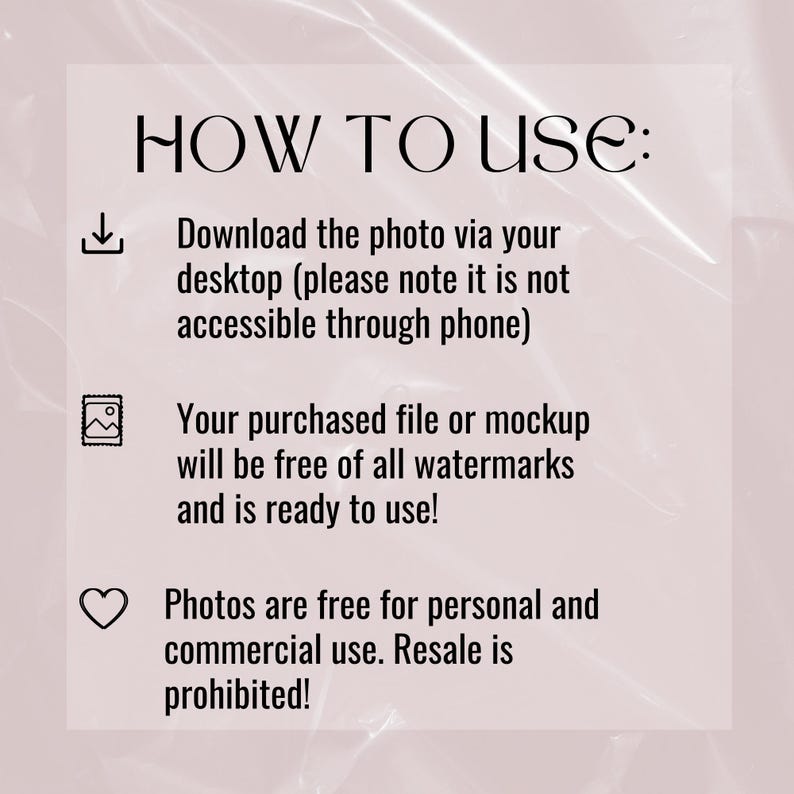 May include: How to use instructions for a digital download. Download the photo via your desktop, not your phone. The purchased file is free of watermarks and ready to use. Photos are free for personal and commercial use, but resale is prohibited.