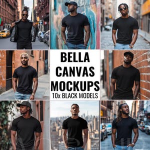 African American Black Tshirt Mockups Bella Canvas 3001 Black Male Shirt Mockup Shirt Black Tee Streetwear Mockup Bundle Black man Mockup